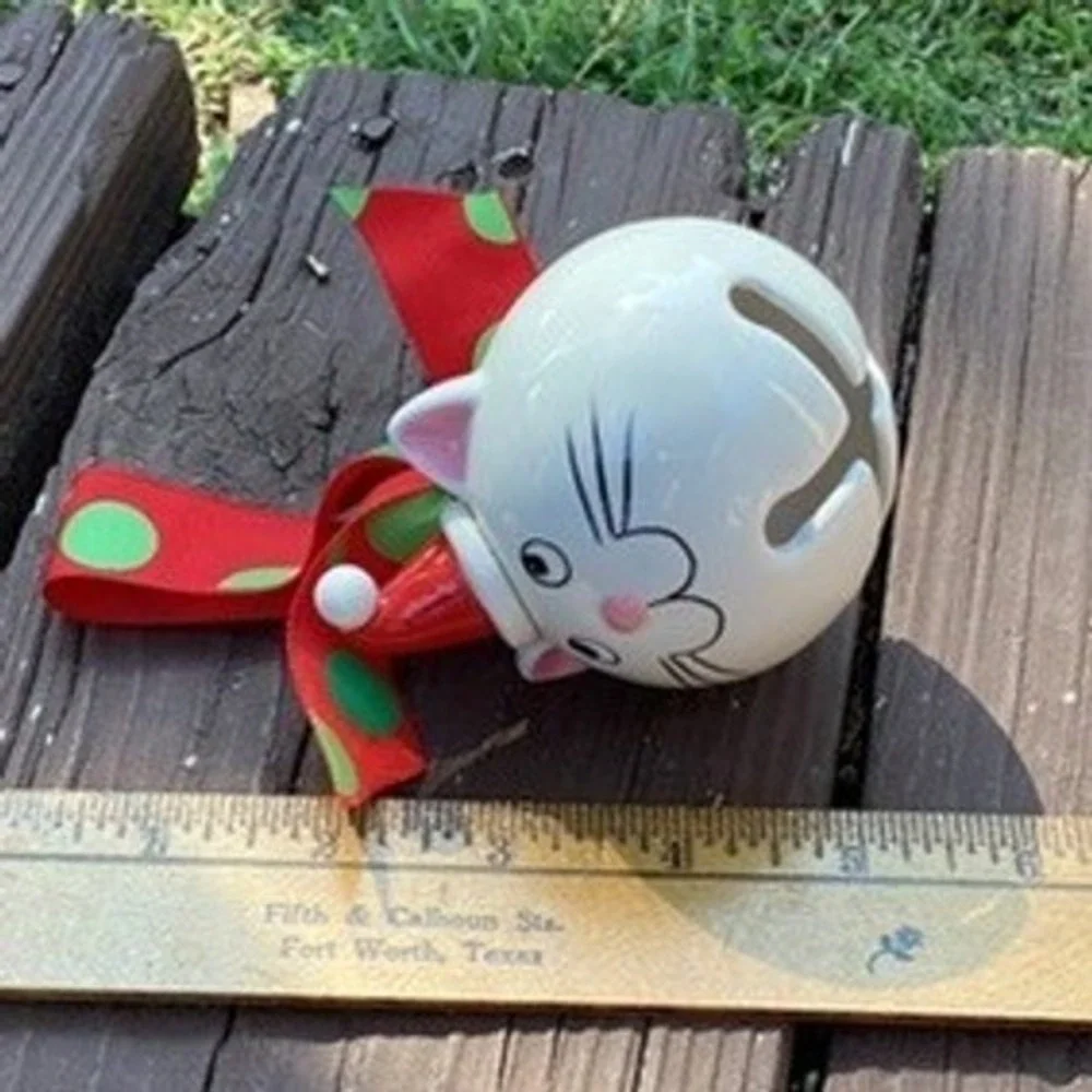 Christmas‎ Cat Ornament Personalized Santa's Favorite Cat Bell Red Green Ribbon